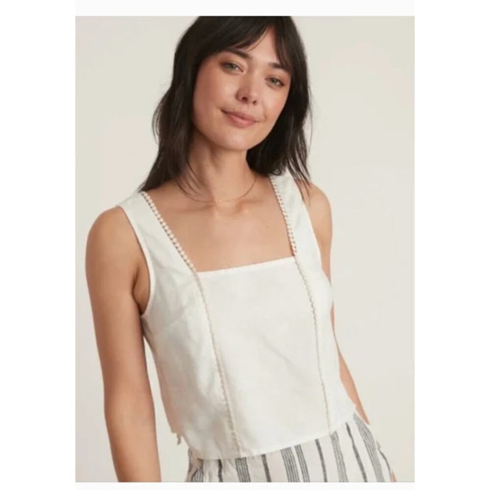 Marine Layer Stella Tank Top Lace Trim Square Neck Sleeveless Crop White NWT L